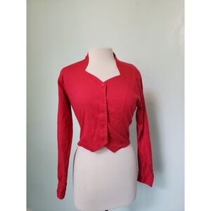 VTG Southwest Canyon Shirt Womens M Bright Red Cropped Back Tie Western Cowgirl